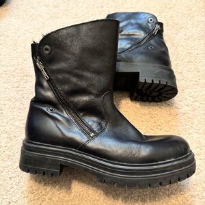 Avellini Black Leather Combat Boots Portugal Size 38 / 7.5